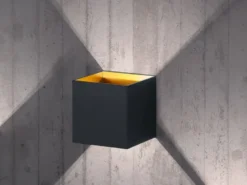 Moderne Up & Down LED Wandleuchte LOUIS schwarz matt / gold, Quadrat 10cm