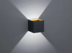 Moderne Up & Down LED Wandleuchte LOUIS schwarz matt / gold, Quadrat 10cm