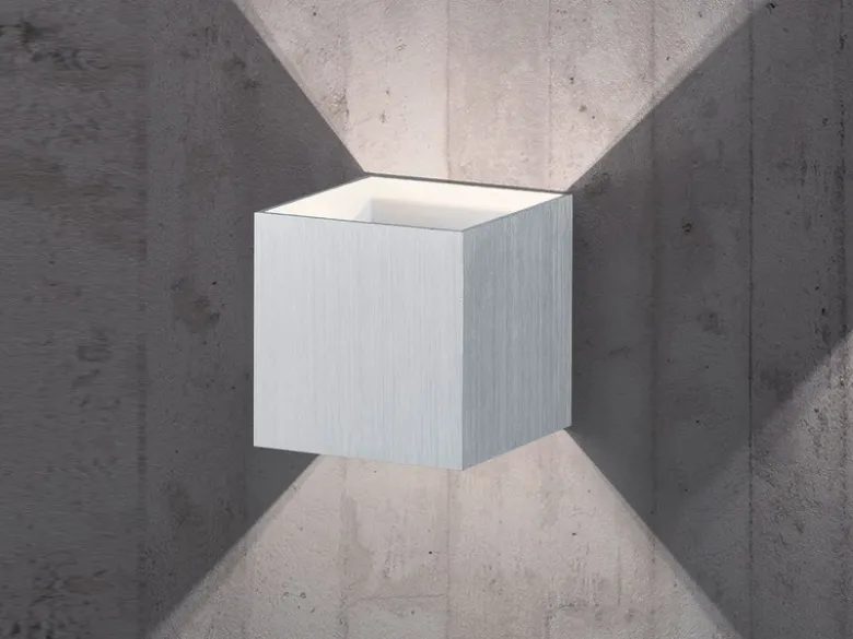 Moderne Up & Down LED Wandleuchte LOUIS Alu gebürstet, Quadrat 10cm