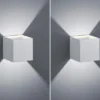 Moderne up & down LED Wandleuchten 2er Set Kubus Alu gebürstet, Quadrat 10cm
