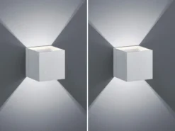 Moderne up & down LED Wandleuchten 2er Set Kubus Alu gebürstet, Quadrat 10cm