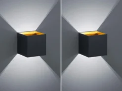 Moderne up & down LED Wandleuchten 2er Set Kubus Schwarz / Gold, Quadrat 10cm