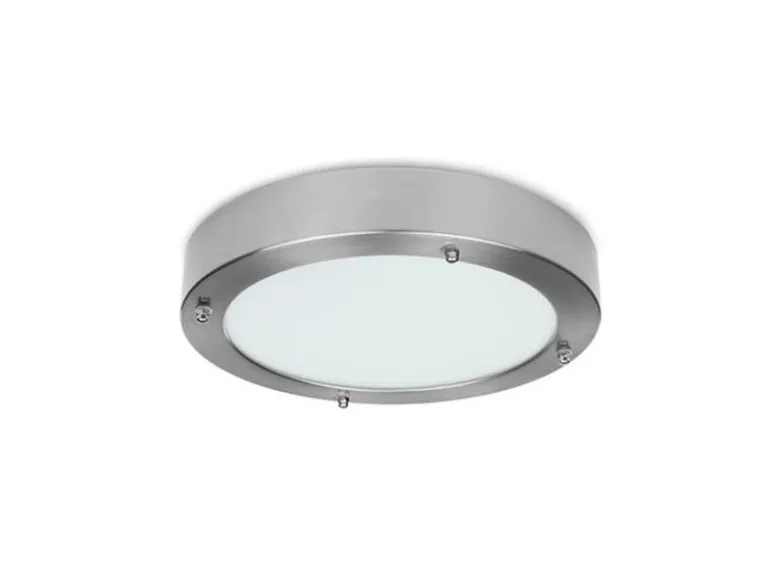 Moderne 12 Watt LED Deckenleuchte fürs Bad aus gebürstetem Stahl & Glas, IP44