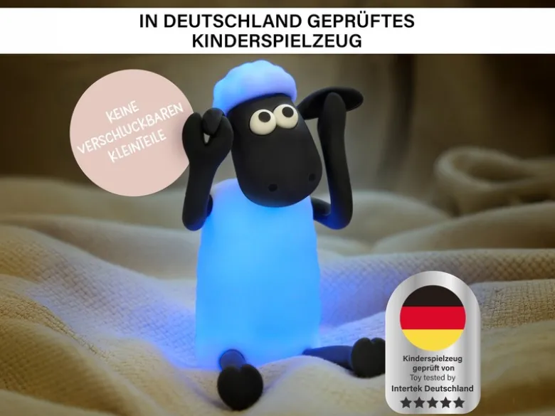 Nachtlicht SHAUN DAS SCHAF per USB aufladbar, dimmbar, 7 Lichtfarben, Höhe 14cm