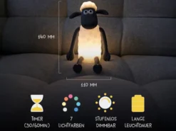 Nachtlicht SHAUN DAS SCHAF per USB aufladbar, dimmbar, 7 Lichtfarben, Höhe 14cm