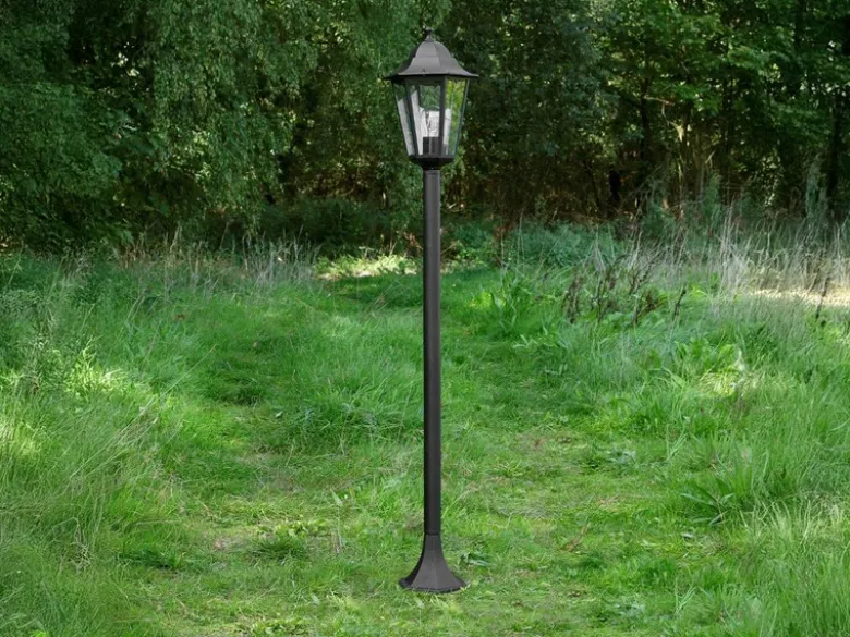 Nostalgische LED Wegeleuchte aus Aluminium in schwarz 125cm Höhe IP44