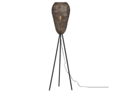 Orientalische LED Tripod Stehleuchte aus Metallgeflecht in Altmessing, H: 140cm