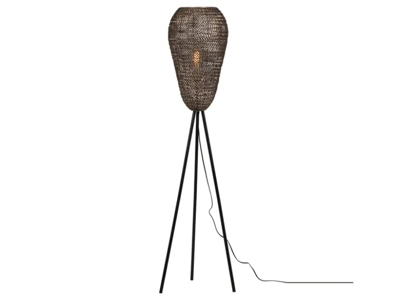 Orientalische LED Tripod Stehleuchte aus Metallgeflecht in Altmessing, H: 140cm