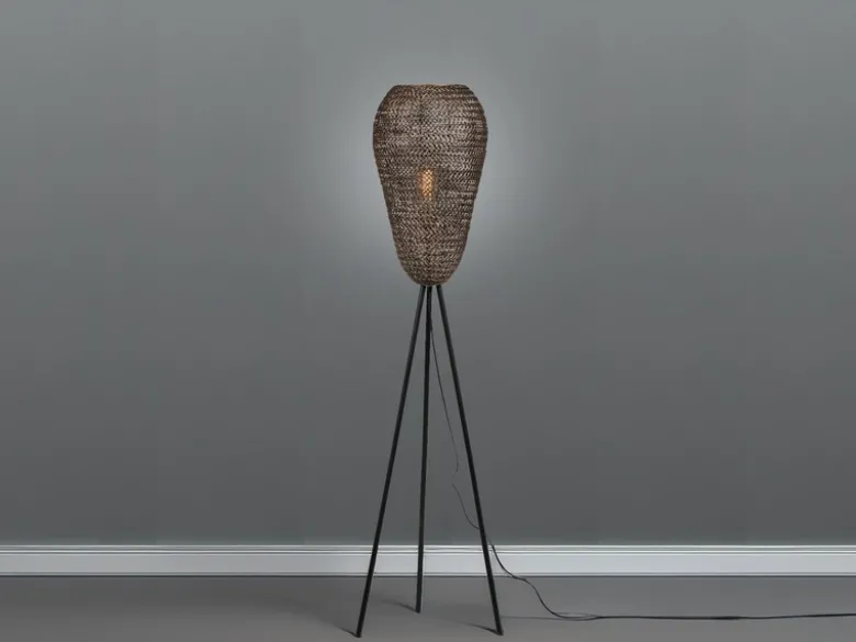 Orientalische LED Tripod Stehleuchte aus Metallgeflecht in Altmessing, H: 140cm