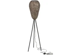 Orientalische LED Tripod Stehleuchte aus Metallgeflecht in Altmessing, H: 140cm