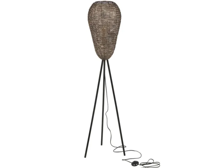 Orientalische LED Tripod Stehleuchte aus Metallgeflecht in Altmessing, H: 140cm