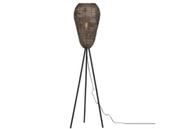 Orientalische Tripod Stehleuchte ZIVA aus Metallgeflecht in Altmessing, H: 140cm