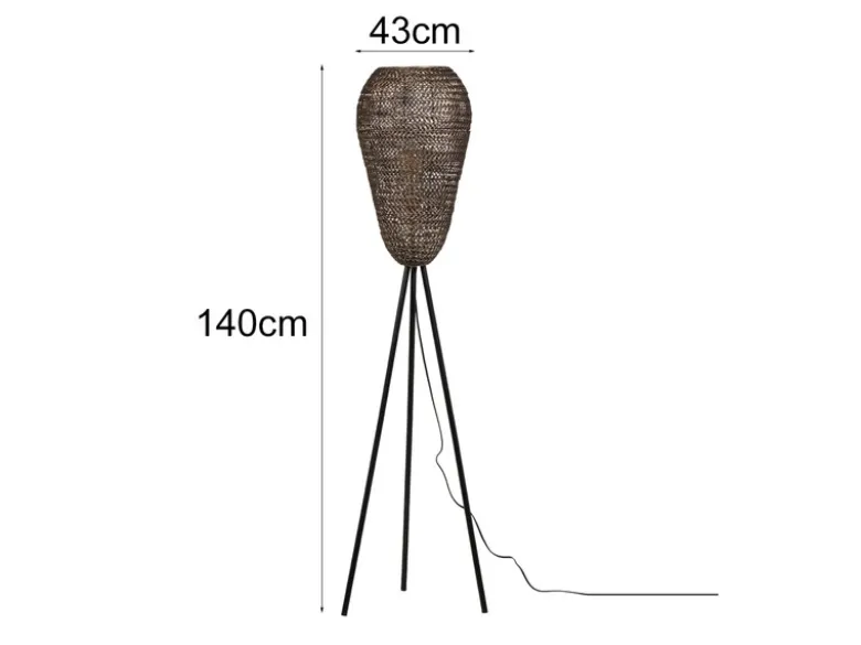 Orientalische Tripod Stehleuchte ZIVA aus Metallgeflecht in Altmessing, H: 140cm