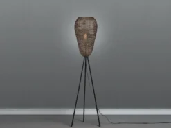 Orientalische Tripod Stehleuchte ZIVA aus Metallgeflecht in Altmessing, H: 140cm