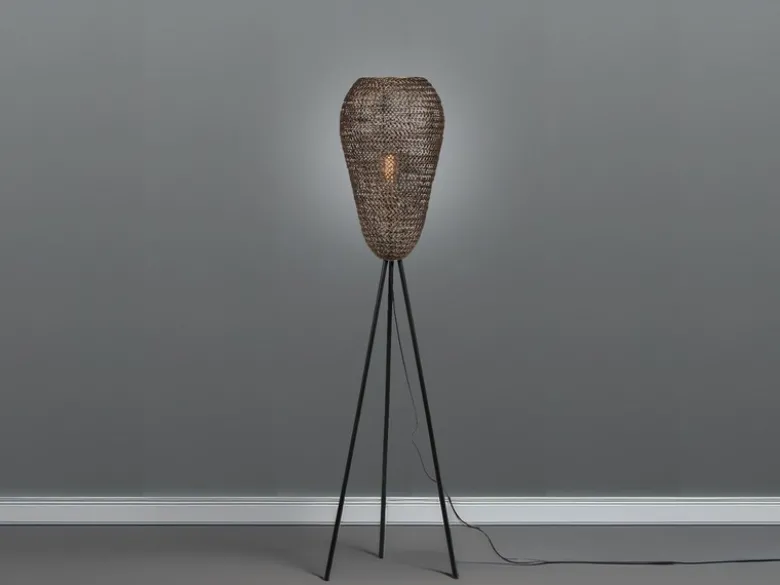 Orientalische Tripod Stehleuchte ZIVA aus Metallgeflecht in Altmessing, H: 140cm