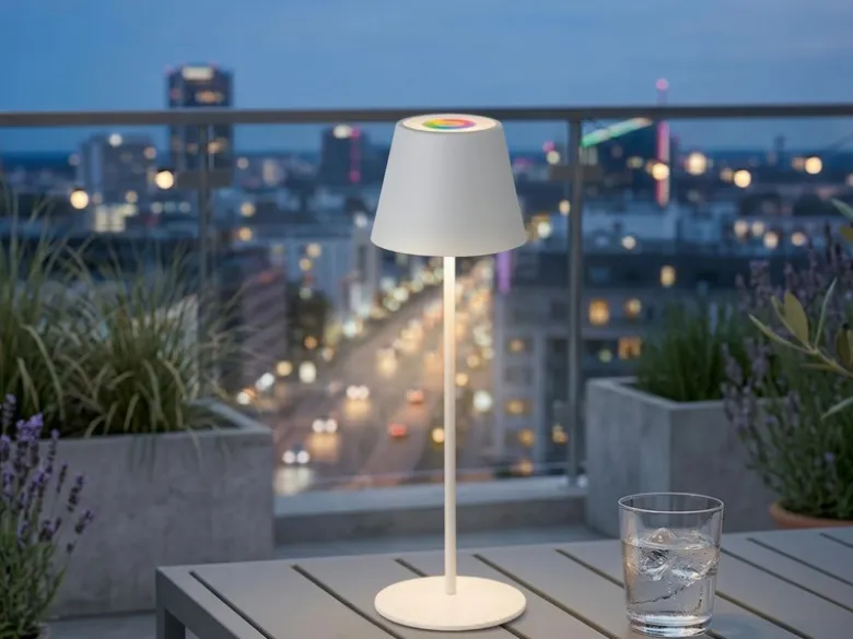 Outdoor Akku Tischlampe COSENZA Weiß ohne Kabel mit RGB, Höhe 38cm