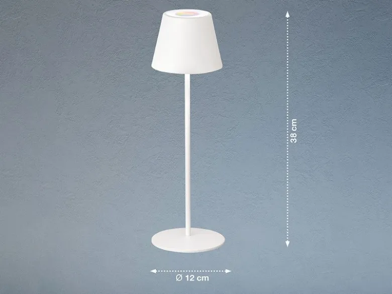 Outdoor Akku Tischlampe COSENZA Weiß ohne Kabel mit RGB, Höhe 38cm