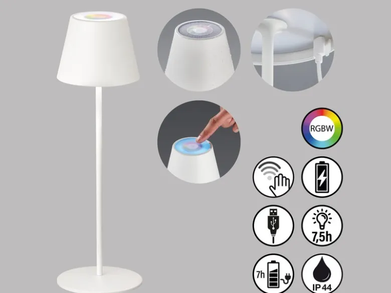 Outdoor Akku Tischlampe COSENZA Weiß ohne Kabel mit RGB, Höhe 38cm