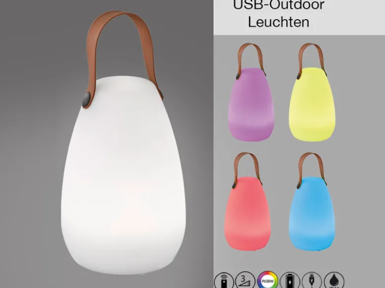 Outdoor Akku Tischlampe RUBY ohne Kabel mit RGB Farbwechsel 26cm