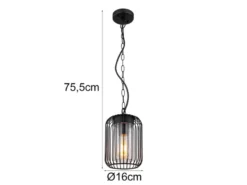 Outdoor Hängeleuchte NINA mit Gitterschirm aus schwarzem Edelstahl, Höhe 75,5cm