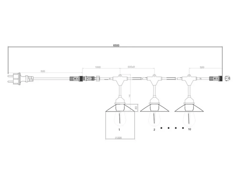 Outdoor Lichterkette CHAIN mit Netzstecker & 10 LEDs mit Schirm, 6,5 Meter