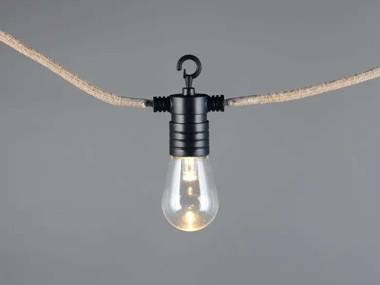 Outdoor Lichterkette EMBER aus Hanfseil mit Netzstecker & 8 LEDs, Länge 6 Meter