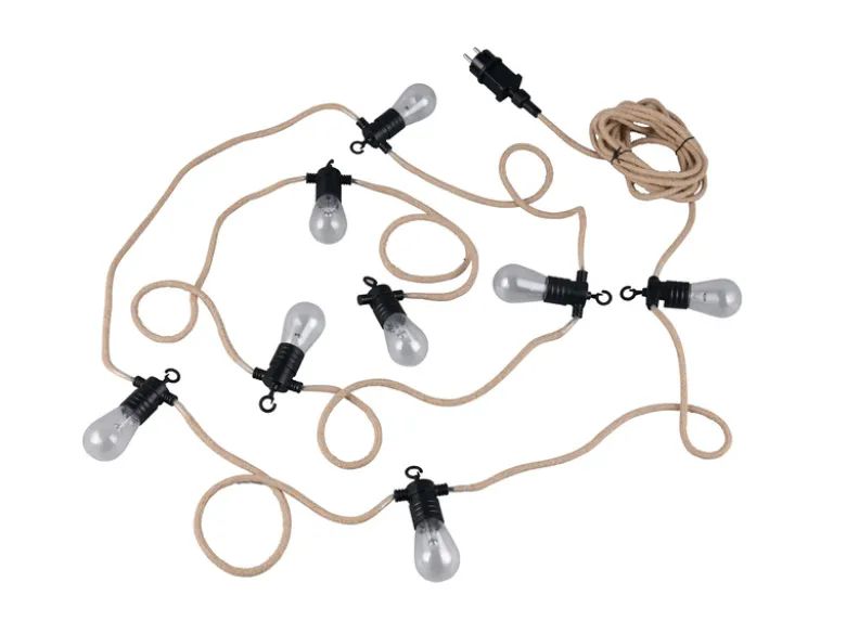 Outdoor Lichterkette EMBER aus Hanfseil mit Netzstecker & 8 LEDs, Länge 6 Meter