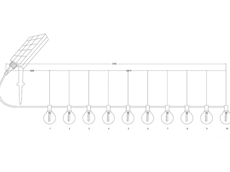 Outdoor Lichterkette mit 10 Schirmen Solar & USB mit Netzstecker, L: 5,7 Meter