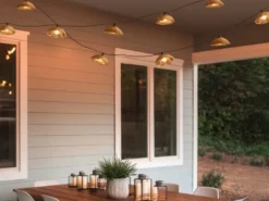 Outdoor Lichterkette mit 10 Schirmen Solar & USB mit Netzstecker, L: 5,7 Meter