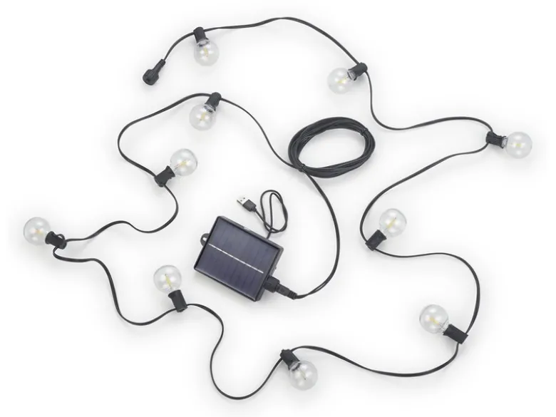 Outdoor Lichterkette per Solar & USB aufladbar mit Netzstecker, Länge 5,7 Meter