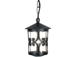 Outdoor Pendelleuchte HEREFORD aus Alu im Landhausstil, Schwarz Ø15cm