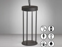 Outdoor Tischlampe KANTE 36cm Schwarz ohne Strom mit Akku & USB Kabel