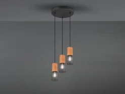 Pendellampe TOSH Draht Lampenschirme in Schwarz & Holzfassungen, Ø 28cm