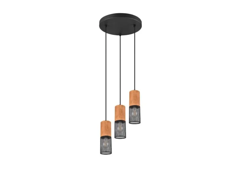 Pendellampe TOSH Draht Lampenschirme in Schwarz & Holzfassungen, Ø 28cm
