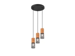 Pendellampe TOSH Draht Lampenschirme in Schwarz & Holzfassungen, Ø 28cm