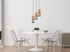 Pendellampe TOSH Draht Lampenschirme in Schwarz & Holzfassungen, Ø 28cm