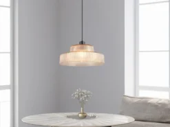 Pendelleuchte ABELLA einflammig, Glas Amber / Metall Schwarz, Ø 35cm
