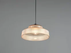Pendelleuchte ABELLA einflammig, Glas Amber / Metall Schwarz, Ø 35cm