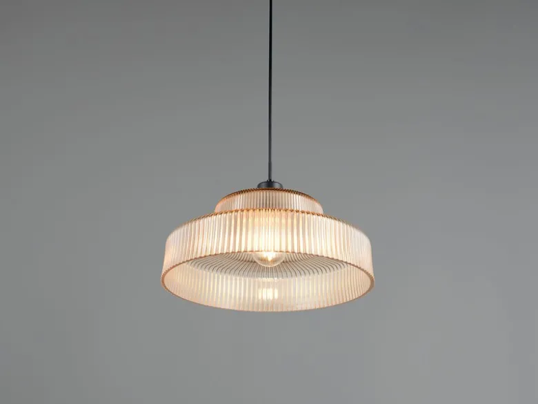 Pendelleuchte ABELLA einflammig, Glas Amber / Metall Schwarz, Ø 35cm
