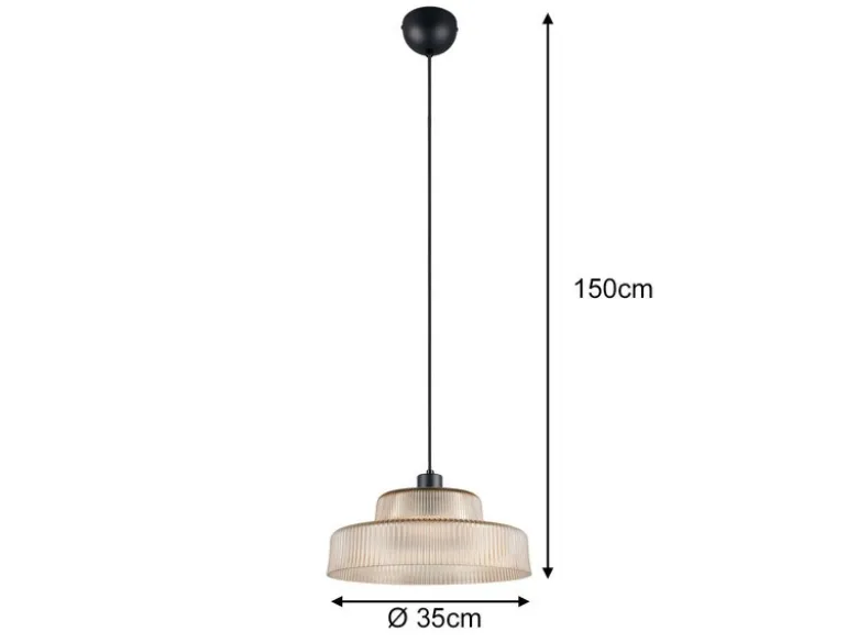 Pendelleuchte ABELLA einflammig, Glas Amber / Metall Schwarz, Ø 35cm