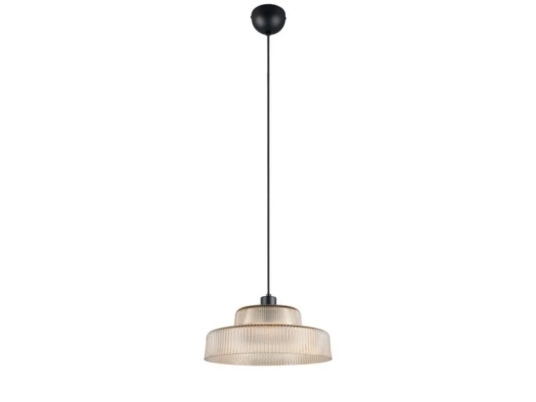 Pendelleuchte ABELLA einflammig, Glas Amber / Metall Schwarz, Ø 35cm