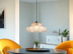 Pendelleuchte ABELLA einflammig, Glas Amber / Metall Schwarz, Ø 35cm