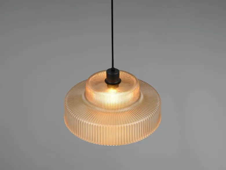 Pendelleuchte ABELLA einflammig, Glas Amber / Metall Schwarz, Ø 35cm
