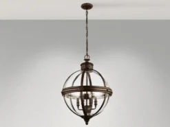 Pendelleuchte ADAMS mit Glaskugel & Stahl massiv in britisch Bronze, Ø 50cm