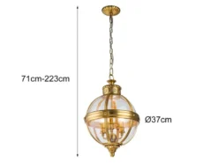 Pendelleuchte ADAMS mit Glaskugel & Stahl massiv in Messing brüniert, Ø 37cm