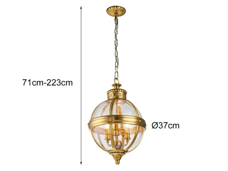 Pendelleuchte ADAMS mit Glaskugel & Stahl massiv in Messing brüniert, Ø 37cm