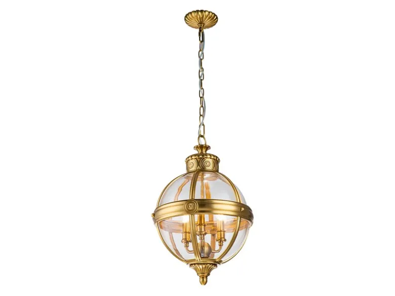 Pendelleuchte ADAMS mit Glaskugel & Stahl massiv in Messing brüniert, Ø 37cm