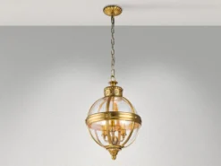 Pendelleuchte ADAMS mit Glaskugel & Stahl massiv in Messing brüniert, Ø 37cm