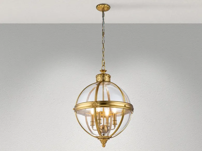 Pendelleuchte ADAMS mit Glaskugel & Stahl massiv in Messing brüniert, Ø 50cm