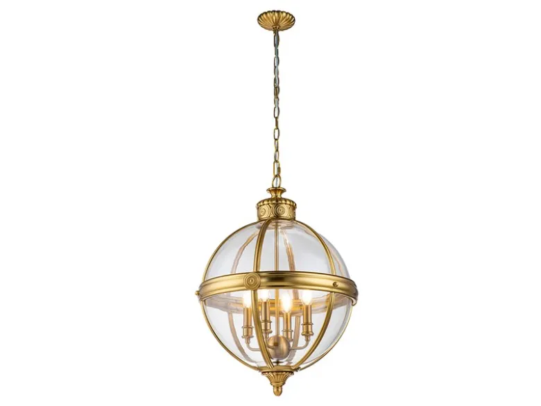 Pendelleuchte ADAMS mit Glaskugel & Stahl massiv in Messing brüniert, Ø 50cm